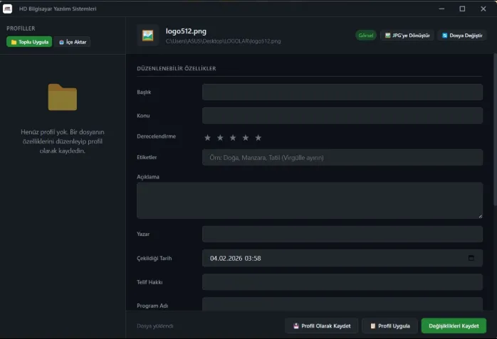 Windows Dosya Öznitelik Değiştirme Programı - Metadata düzenleme aracı